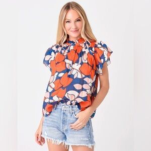 Trovata Birds Of Paridis Carla Highneck Shirt Small Floral Ruffle